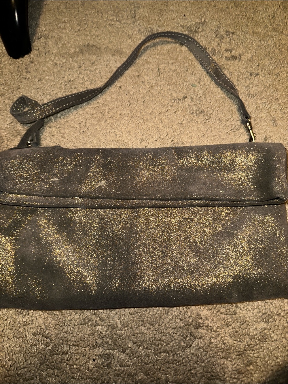 Gold-Speckled Gray Evening Clutch genuine leather